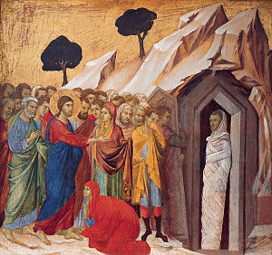 The raising of lazarus by Duccion - 1310-11