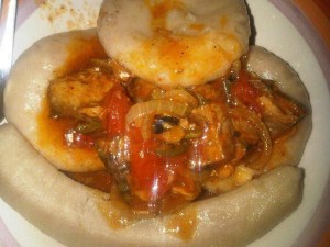 Tin mackerel with dumpling and banana