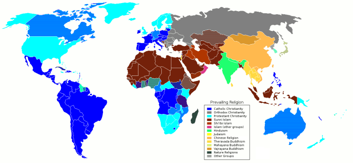 A map of major denominations and religions of the world. Image courtesy of wikipedia.org
