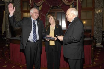 Bernie Sanders being sworn in as a U.S. Senator by then Vice President Dick Cheney in the Old Senate Chamber, January 2007. Image courtesy of wikipedia.org