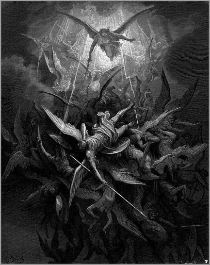 Michael casts out rebel angels. Illustration by Gustave Doré for John Milton's Paradise Lost. Image courtesy of wikipedia.org